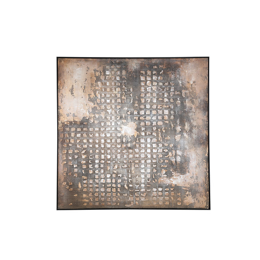 Pathe Bruin Canvas Schilderij Ruw Patroon Vierkant 122.5x122.5x5 cm