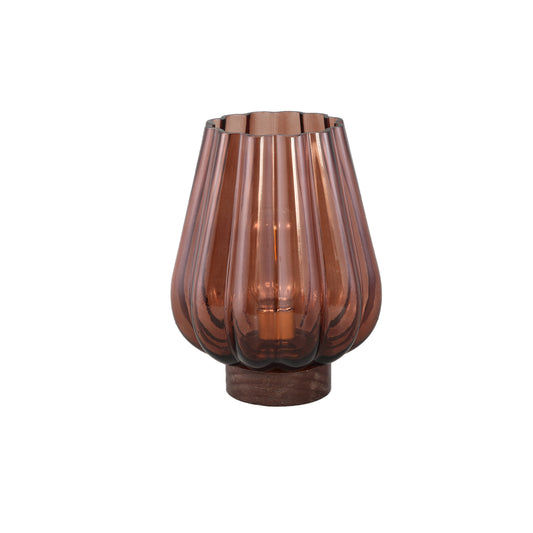 Zyon Bruine Glazen LED-lamp Met Houten Voet Set van 2 - 2 Sets 23x17.5x17.5 cm