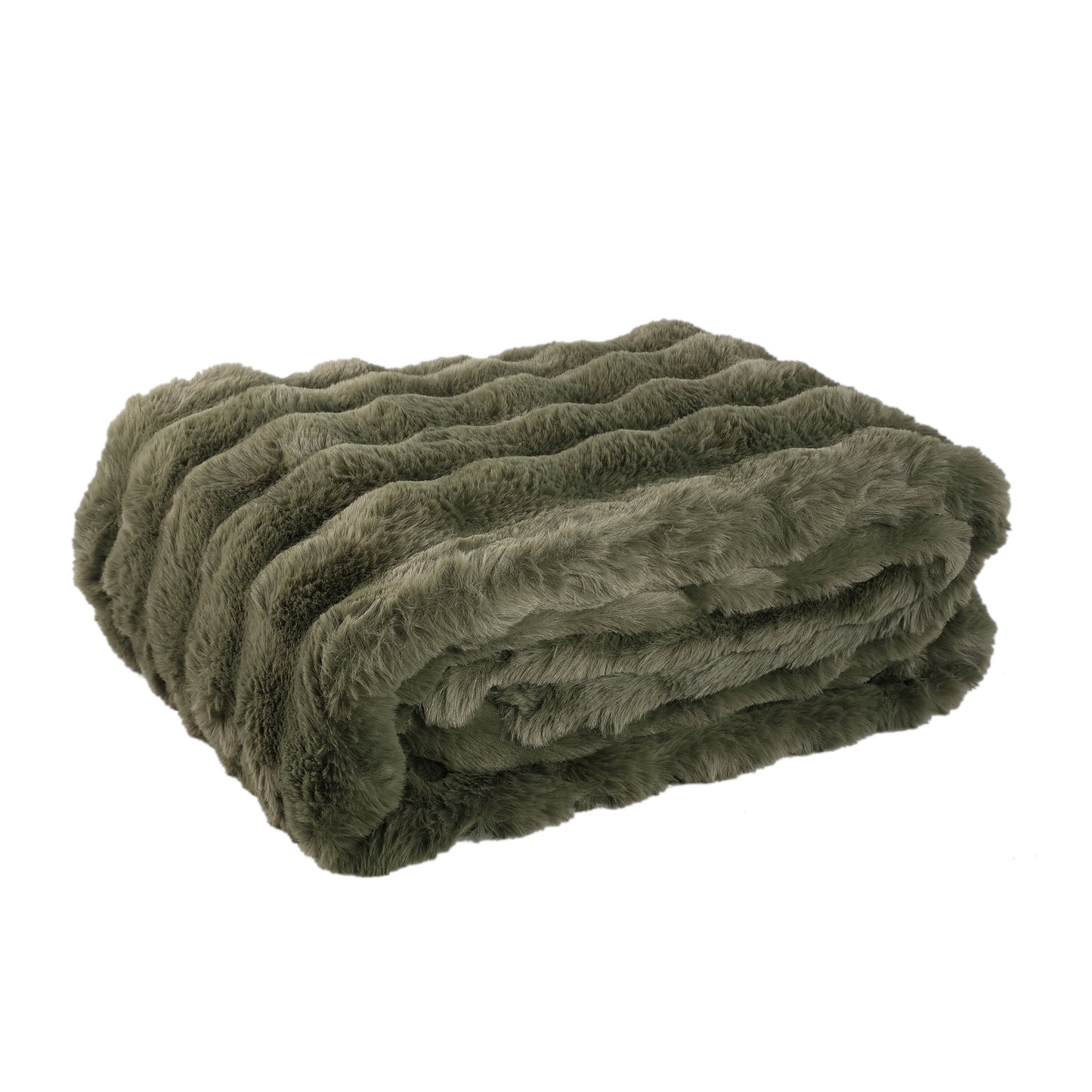Dunae Mosgroen Kunstbont Plaid Gestipte Motief Deken L 2x220x240 cm