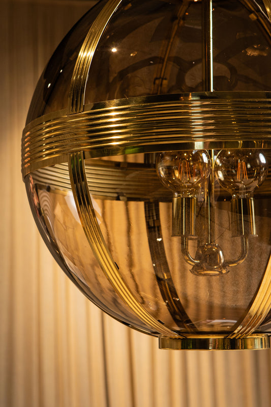 Mikk Brass Antique Luster Glass Hanging Lamp Rnd M