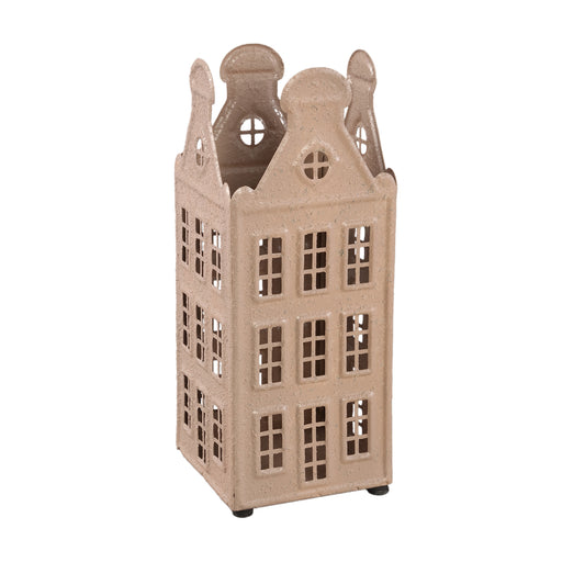 Verina Beige Ijzeren Rough Deco Windlicht M - Set van 4 Stuks - 4 Sets 30x12x12 cm