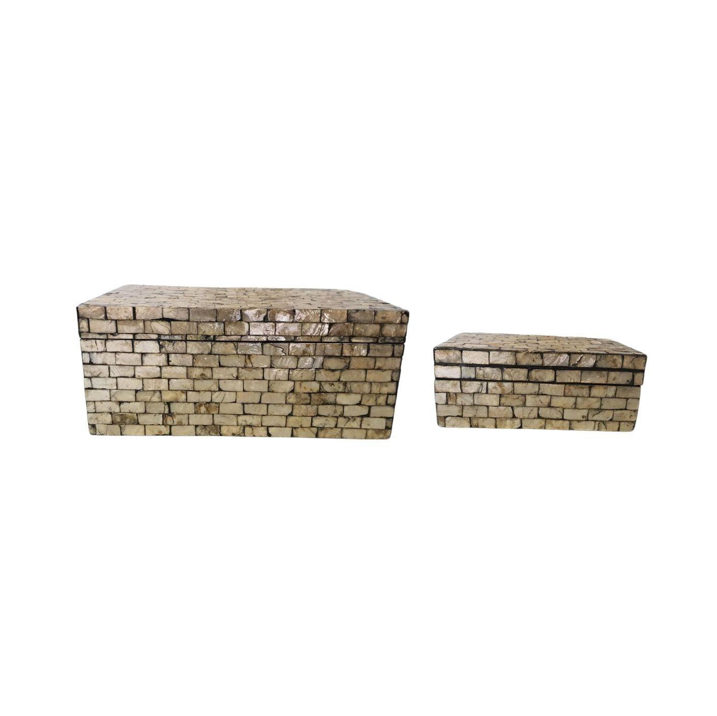 Jemma Champagne Rechthoekige Capiz Houten Opbergdoos Set van 2 - 2 Sets 13x31x20 cm