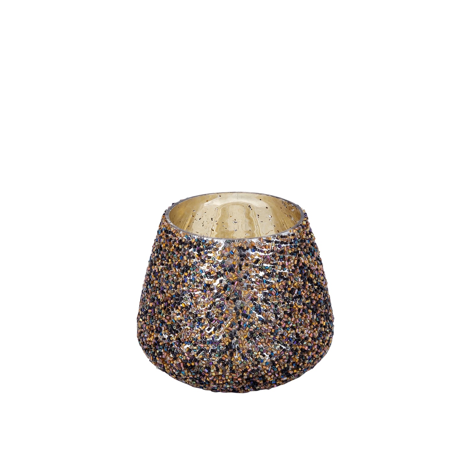 Leahna Bruin Rond Glazen Theelicht Met Kralen Set van 12 Stuks - 12 Sets 9x10x10 cm