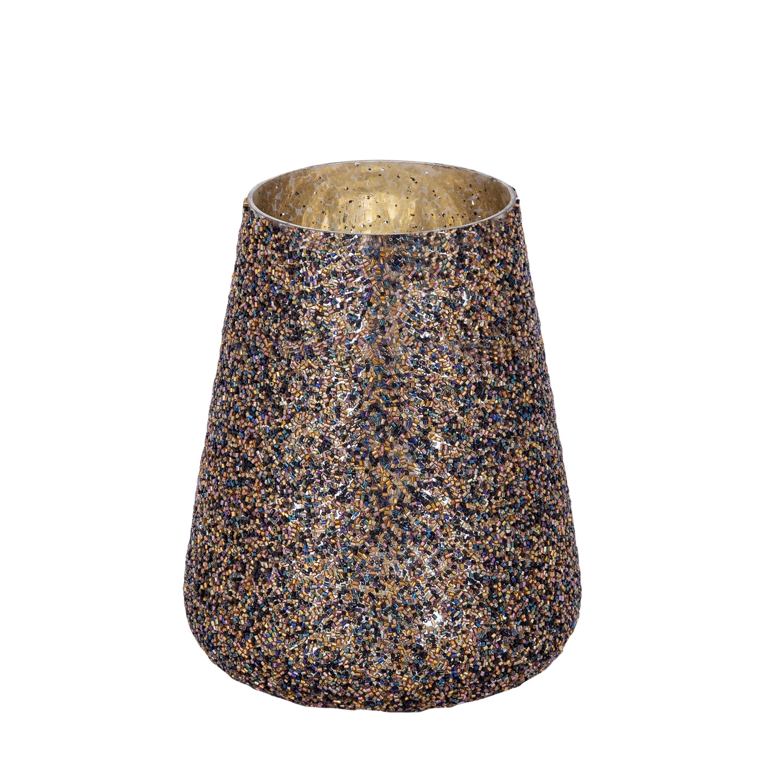 Leahna Bruin Rond Glaze Windlicht met Kralen Set van 2 - 2 Sets 19x15x15 cm