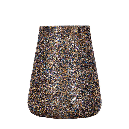 Leahna Bruin Rond Glaze Windlicht met Kralen Set van 2 - 2 Sets 19x15x15 cm