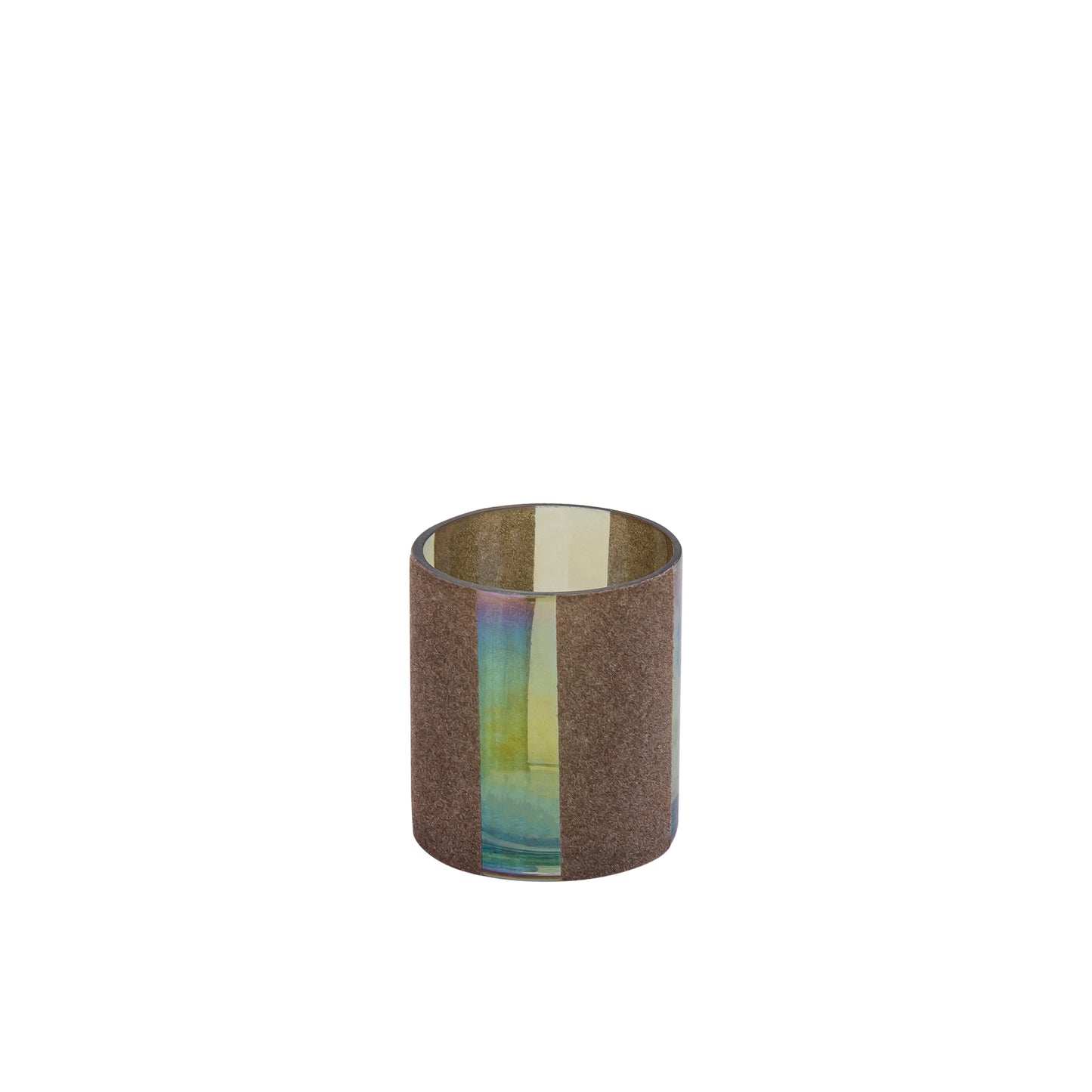 Jeyden Bruin Rond Glazen Theelicht met Fluffy Coating - Set van 12 9x8x8 cm