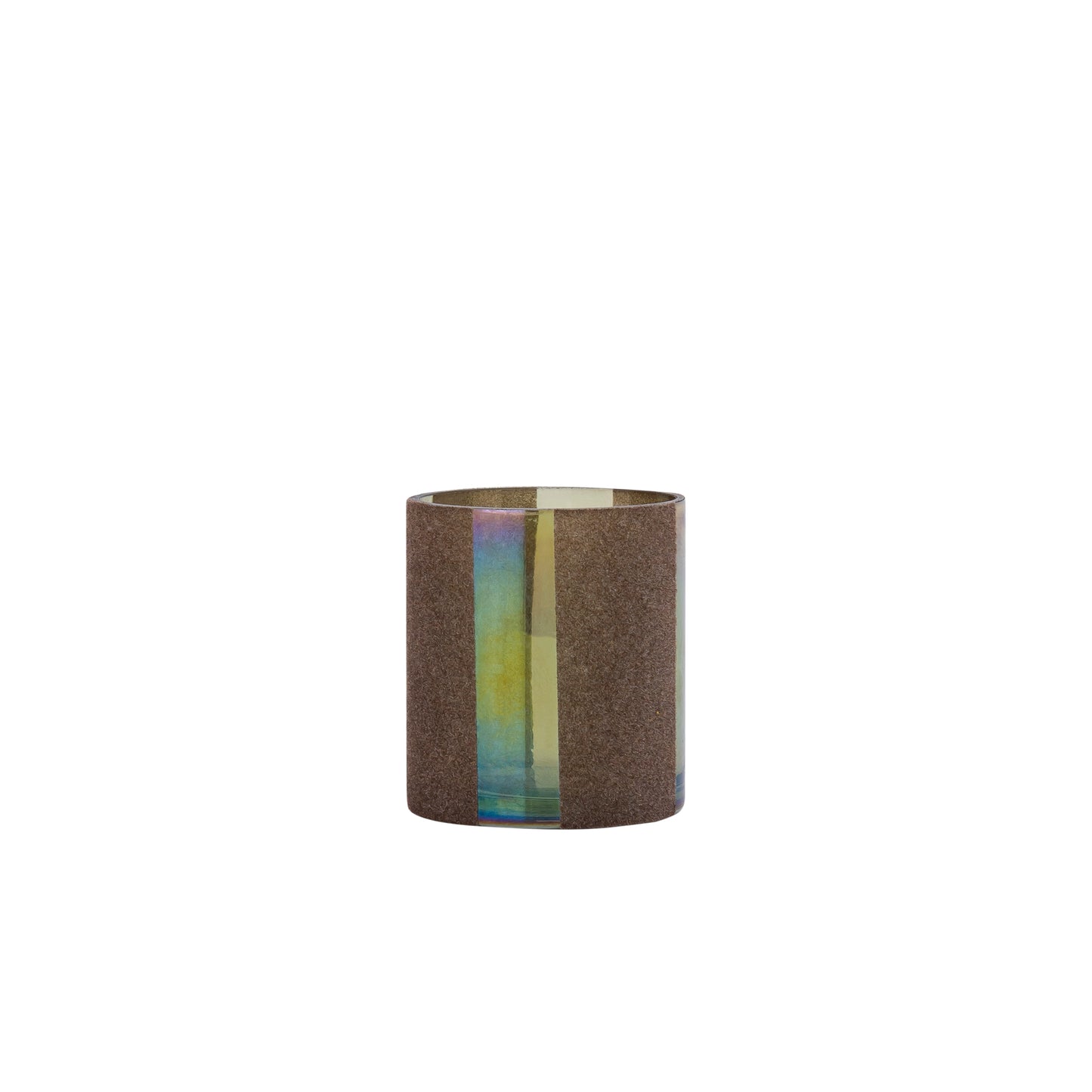 Jeyden Bruin Rond Glazen Theelicht met Fluffy Coating - Set van 12 9x8x8 cm
