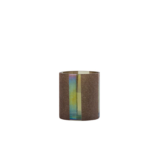 Jeyden Bruin Rond Glazen Theelicht met Fluffy Coating - Set van 12 9x8x8 cm