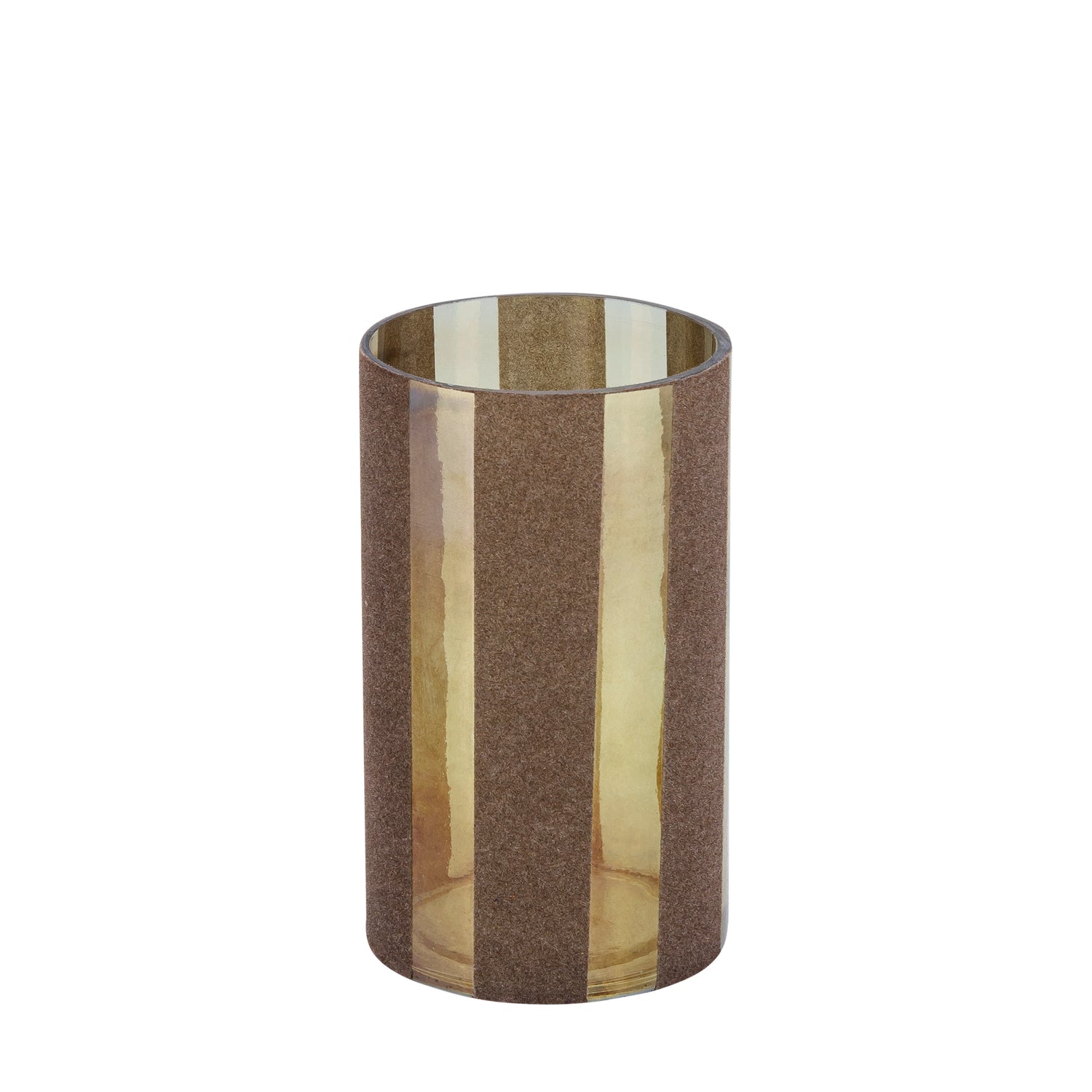 Jeyden Bruin Rond Glazen Windlicht Flocking Set van 4 Stuks - 4 Sets 20x13x13 cm