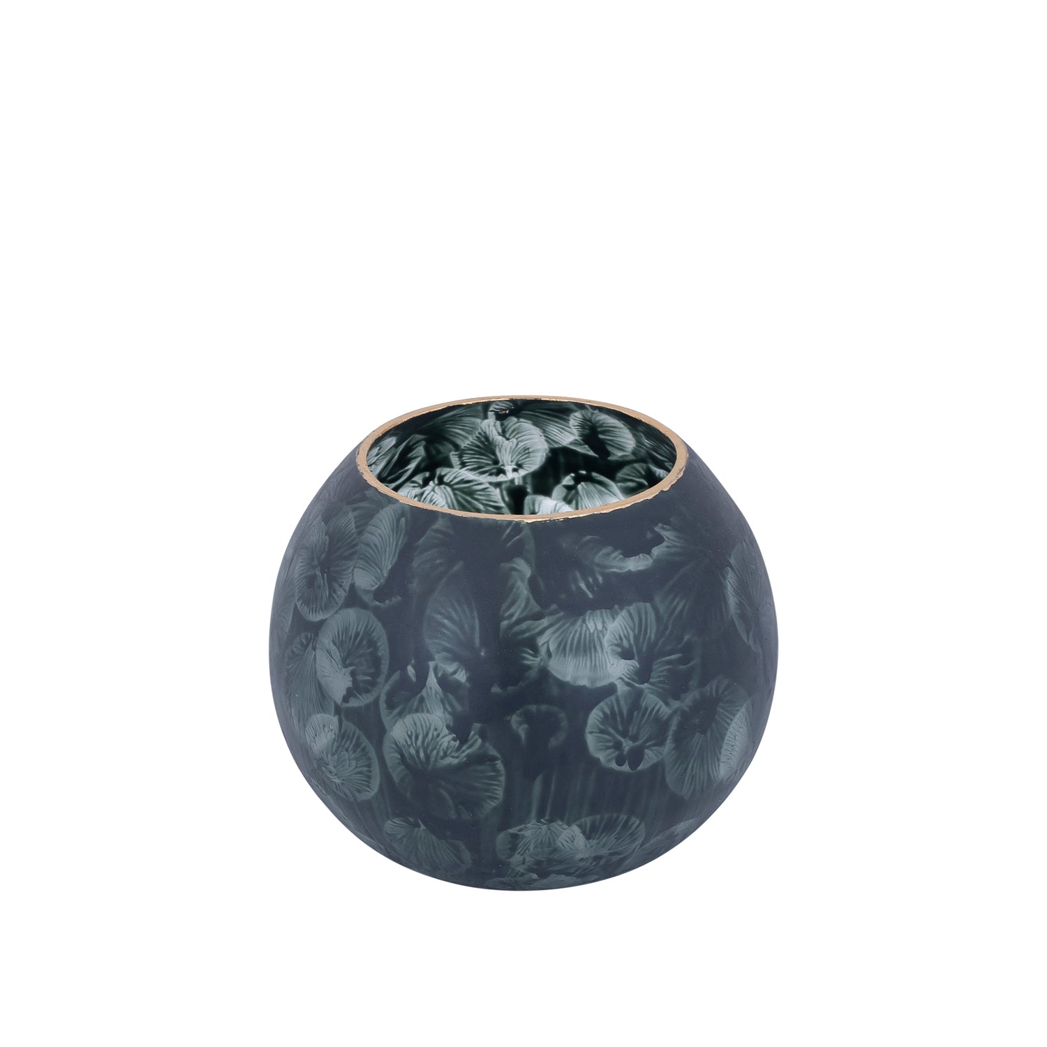 Maky Grijs Rond Glasswindlicht Gouden Top Set van 6 Stuks - 6 Sets 11x12x12 cm