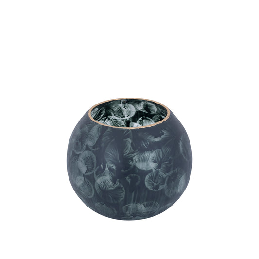 Maky Grijs Rond Glasswindlicht Gouden Top Set van 6 Stuks - 6 Sets 11x12x12 cm