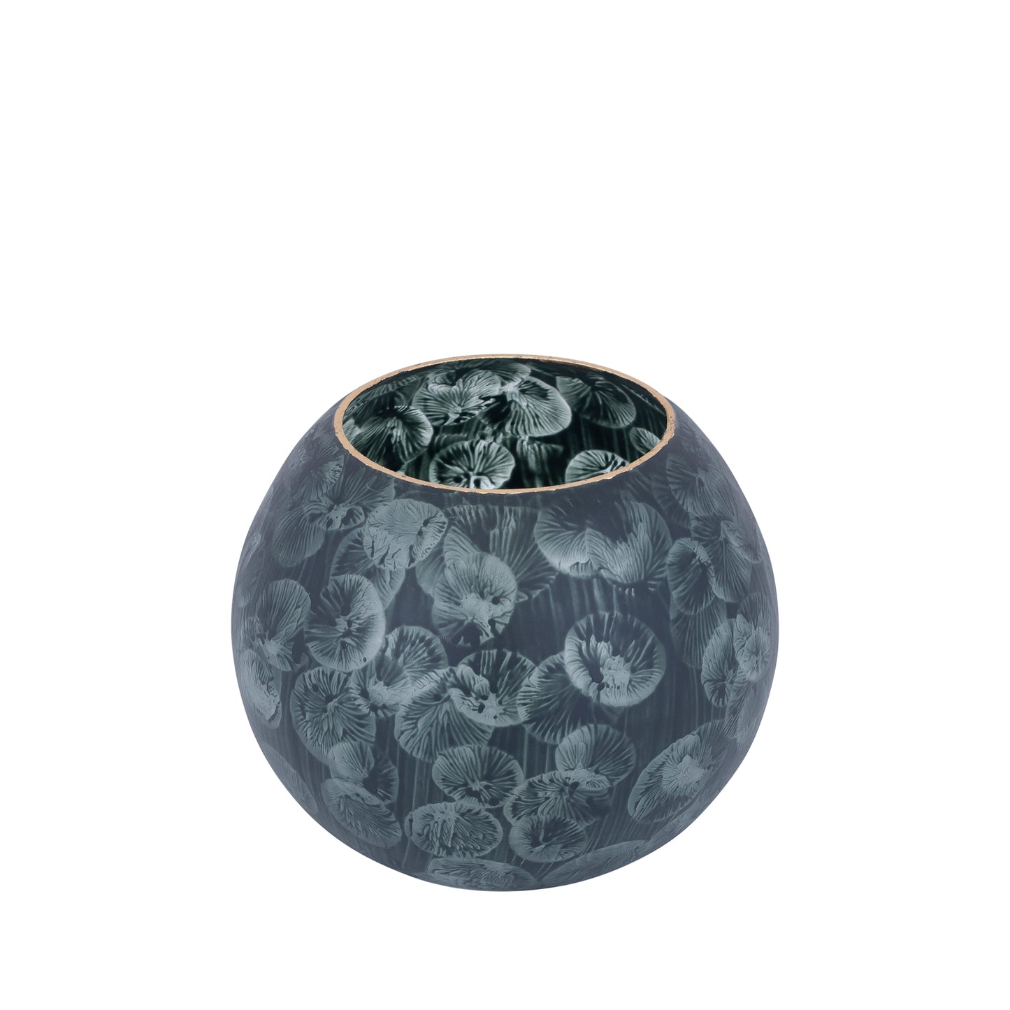Maky Grijs Rond Glazen Windlicht Met Gouden Top - Set van 4 - 4 Sets 15x18x18 cm