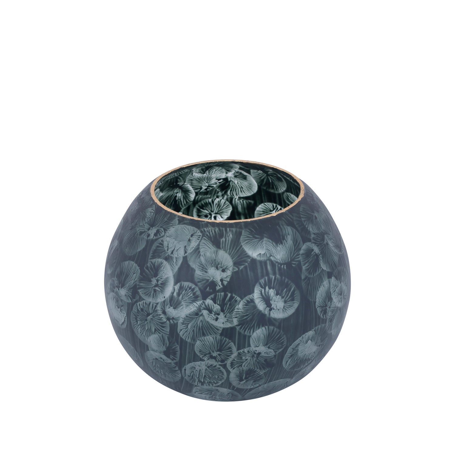 Maky Grijs Rond Glazen Windlicht Met Gouden Top - Set van 4 - 4 Sets 15x18x18 cm