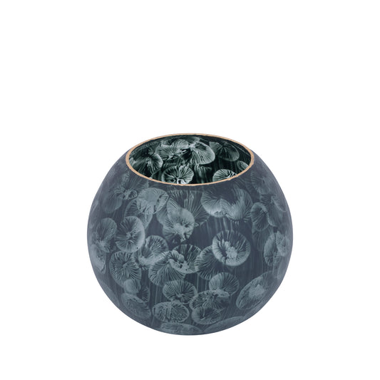 Maky Grijs Rond Glazen Windlicht Met Gouden Top - Set van 4 - 4 Sets 15x18x18 cm