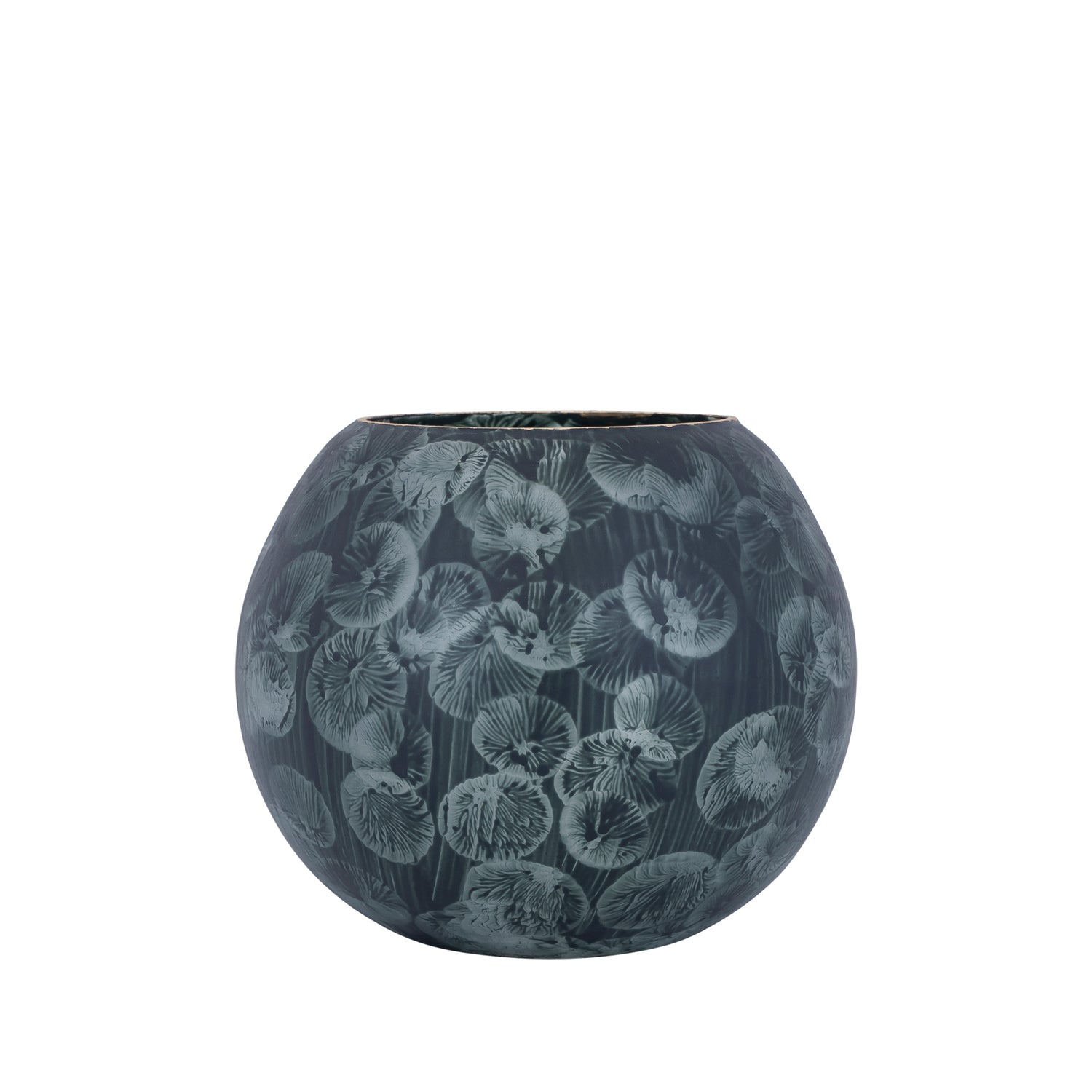 Maky Grijs Rond Glazen Windlicht Met Gouden Top - Set van 4 - 4 Sets 15x18x18 cm