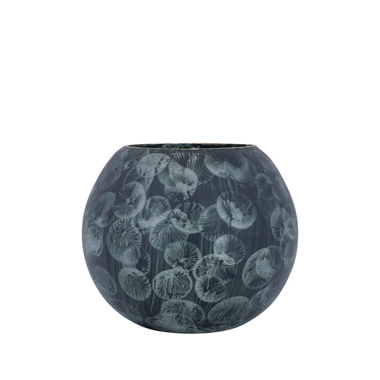 Maky Grijs Rond Glazen Windlicht Met Gouden Top - Set van 4 - 4 Sets 15x18x18 cm