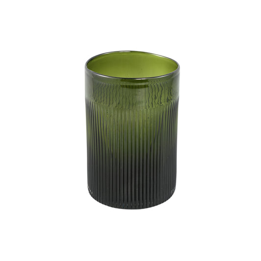 Alphaba Olijfgroen Rond Geribd Glazen Vaas Breed Set van 2 - 2 Sets 27x18.5x18.5 cm