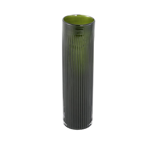 Alphaba Olive Green Round Ribbed Glass Vase SmallS