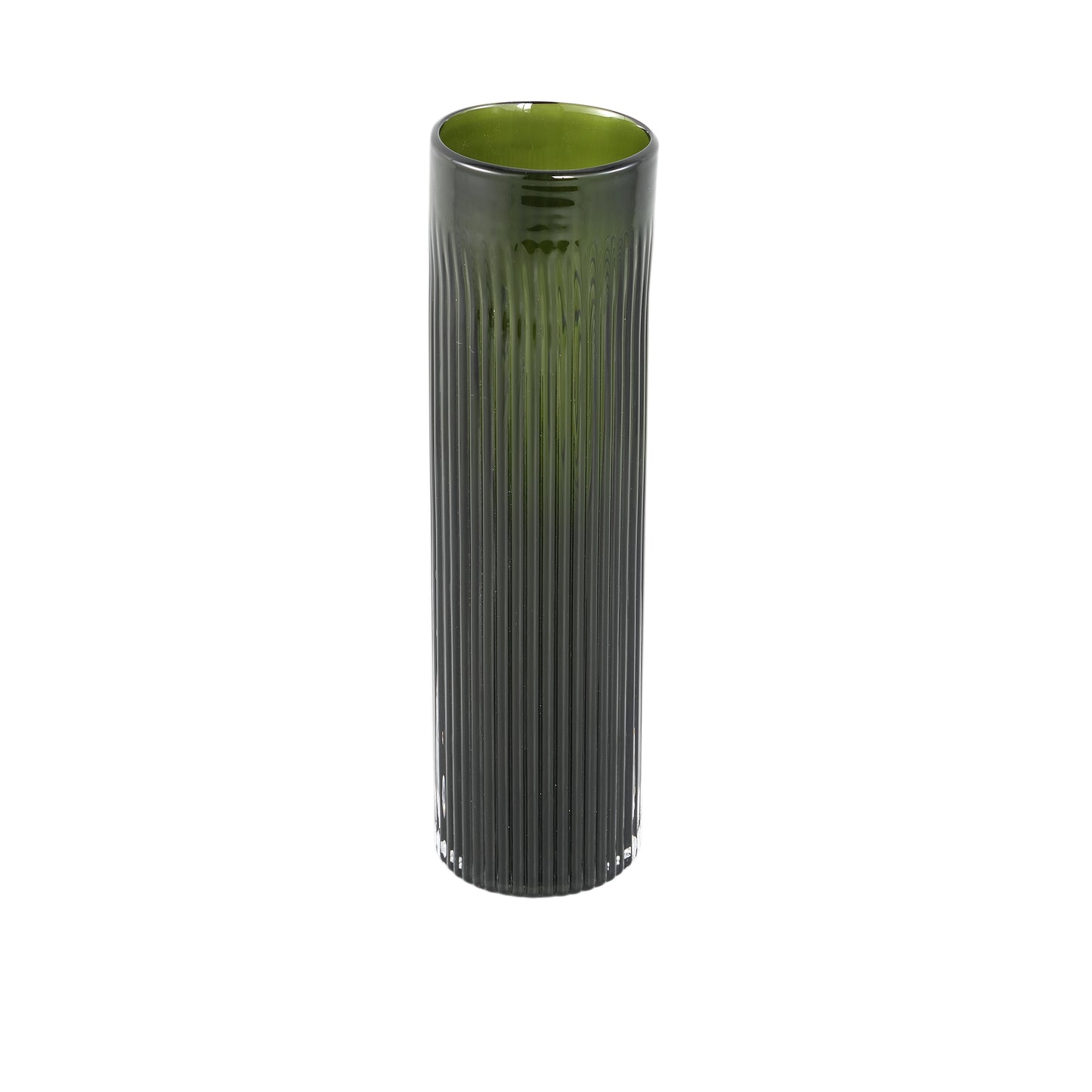 Alphaba Olijfgroen Rond Geribd Glazen Vaas Set van 2 - 2 Sets 37.5x10x10 cm