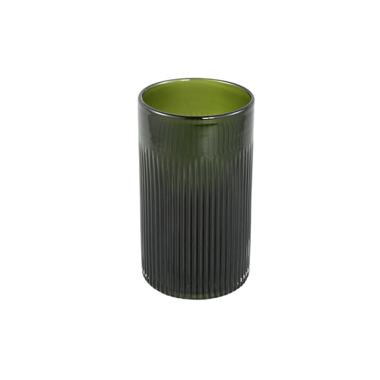Alphaba Olive Green Round Ribbed Glass Vase Wide S