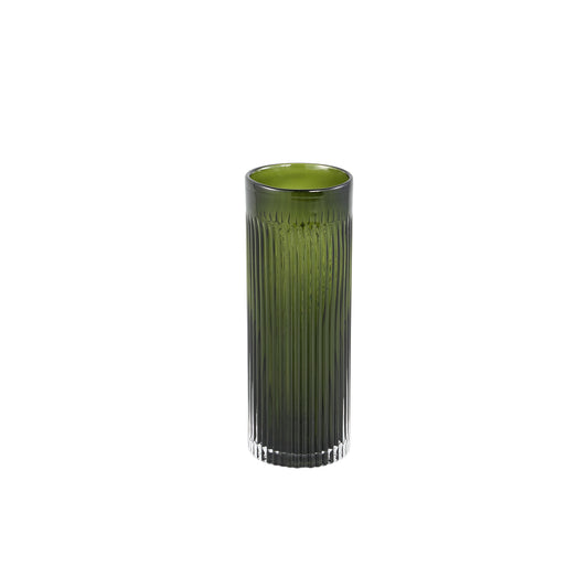 Alphaba Olijfgroen Rond Geribd Glazen Vaas Set van 2 - 2 Sets 29x10x10 cm
