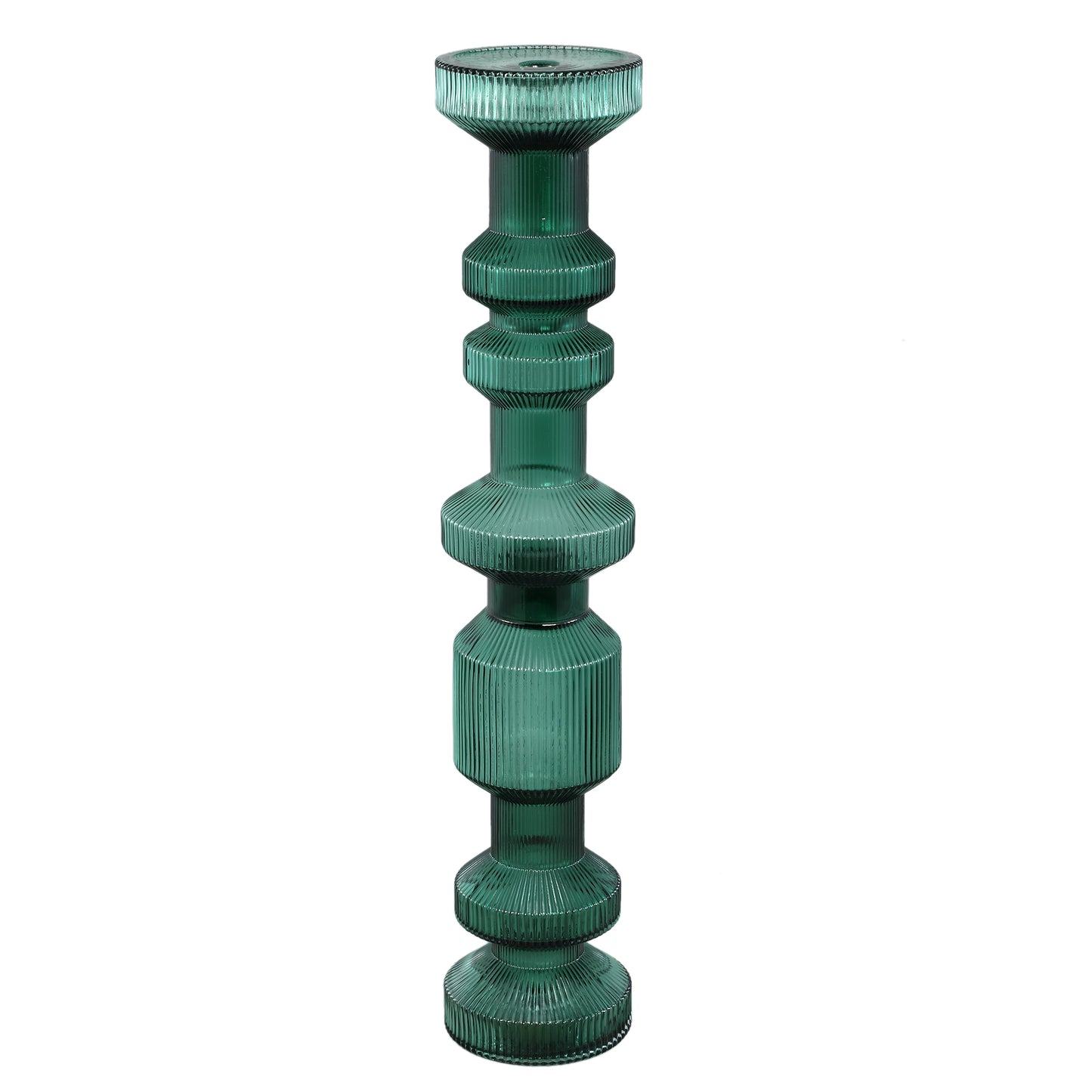 Galinda Dark Green Ribbed Glass Candle Holder L