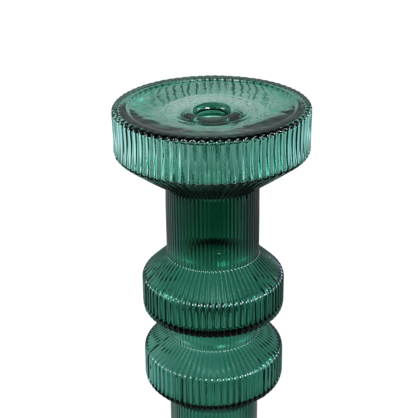 Galinda Dark Green Ribbed Glass Candle Holder L