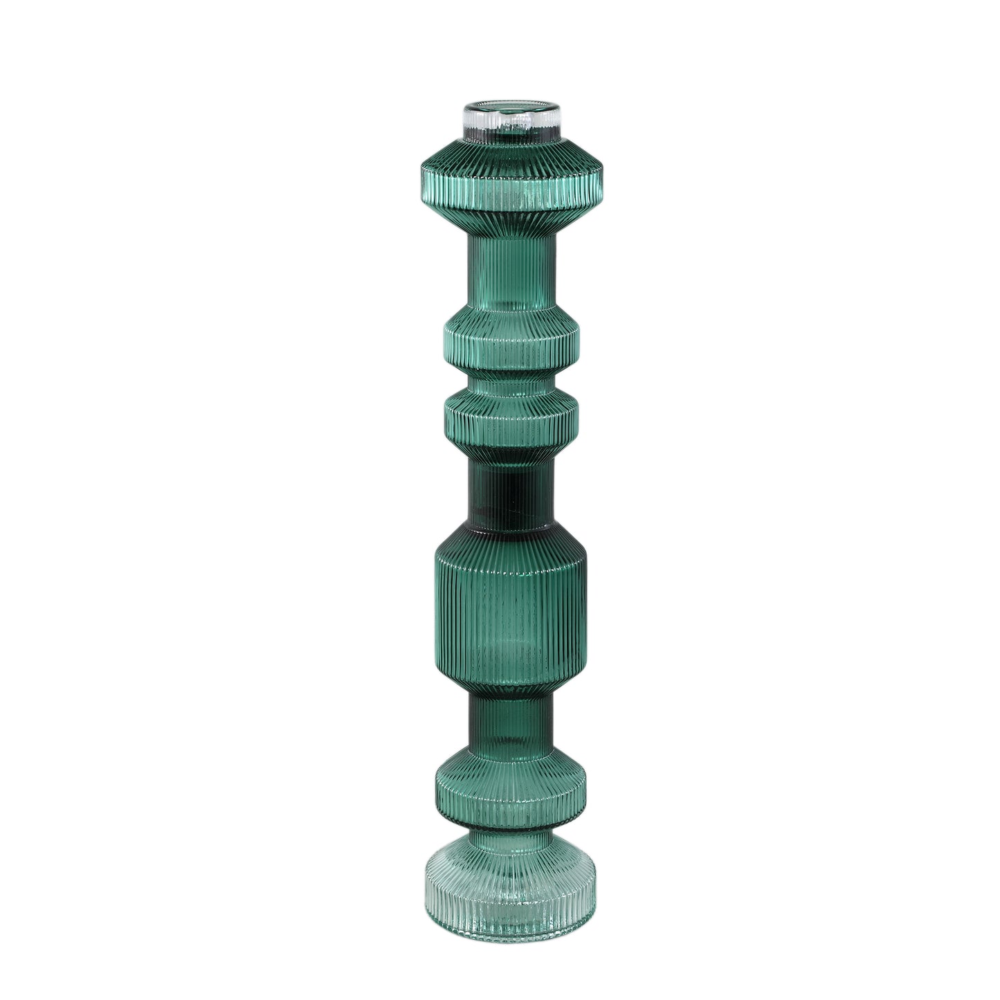 Galinda Dark Green Ribbed Glass Candle Holder M