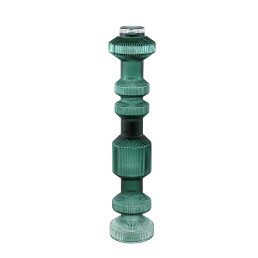 Galinda Dark Green Ribbed Glass Candle Holder M