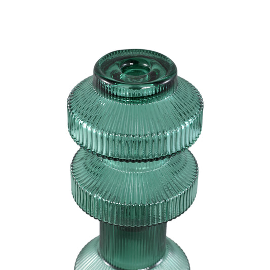 Galinda Dark Green Ribbed Glass Candle Holder S