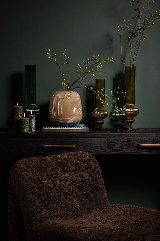 Keala Dark Green Round Ribbed Glass Vase On Base S