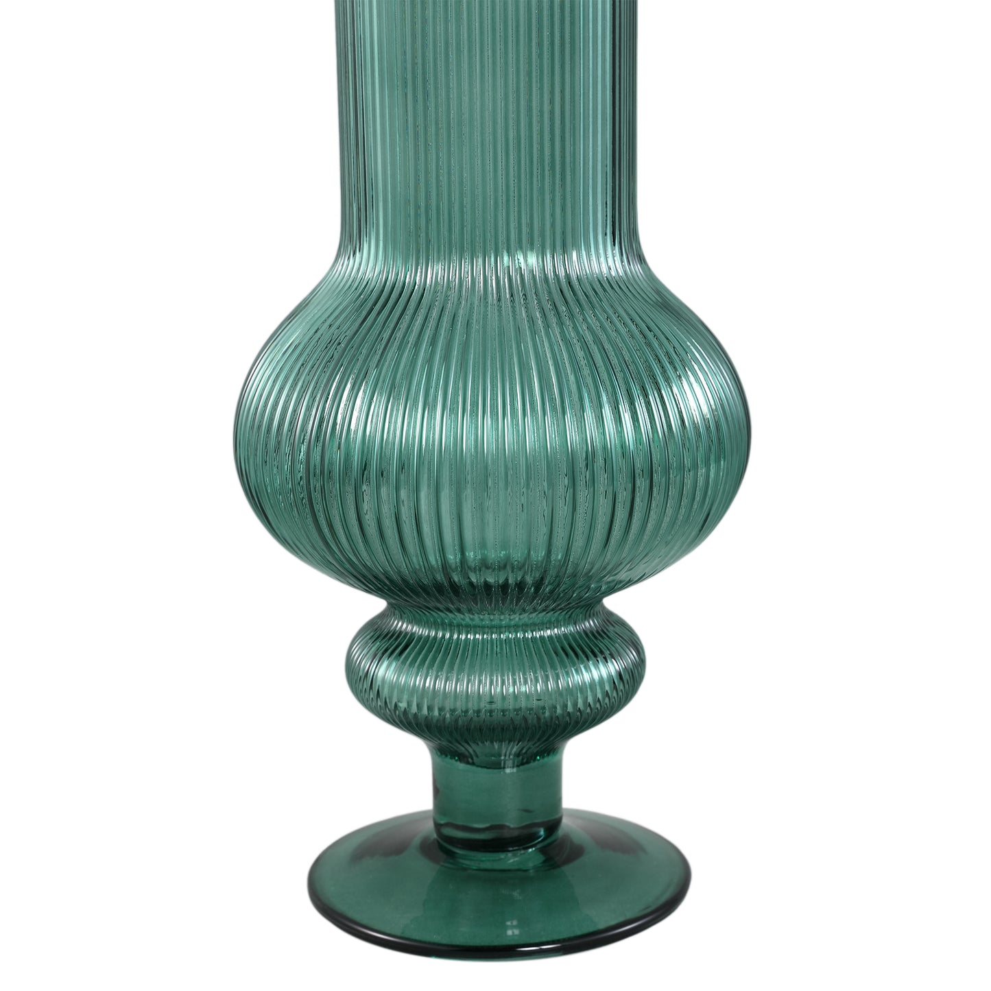 Keala Dark Green Round Ribbed Glass Vase On Base L