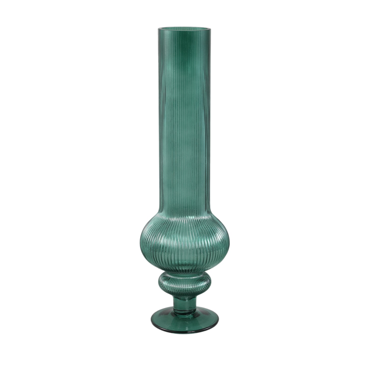 Keala Donkergroen Rond Gerimpeld Glazen Vaas Op Voet Set Van 2 Stuks L - 2 Sets 50x15.5x15.5 cm