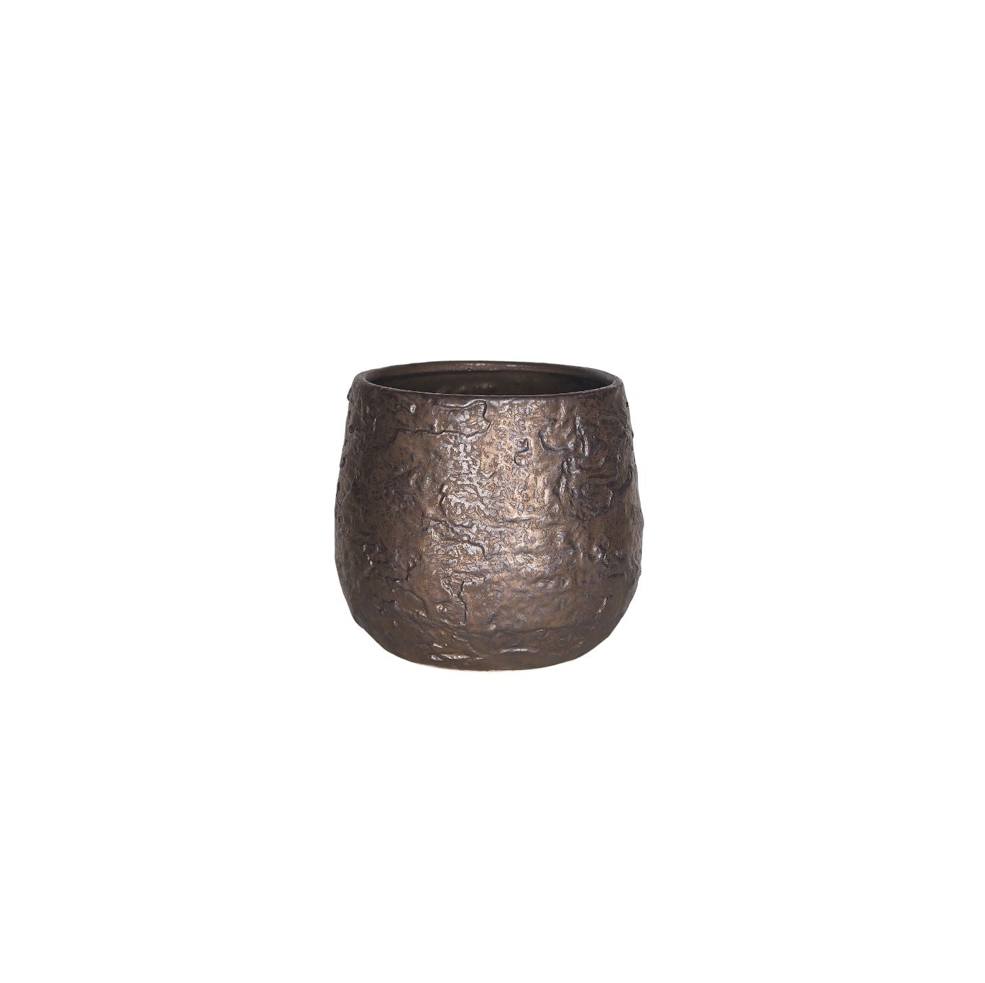 Denzell Brons Keramische Pot Rond Boomschors Look XS Set van 12 - 12 Sets 11x13x13 cm