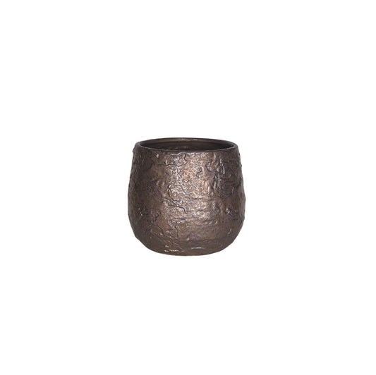 Denzell Brons Keramische Pot Rond Boomschors Look XS Set van 12 - 12 Sets 11x13x13 cm
