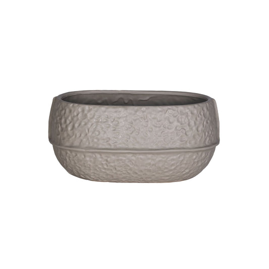 Mosa Grijs Geglazuurde Keramische Ovale Pot Laag Met Lijnen Set van 4 Stuks M - 4 Sets 14x29x18 cm