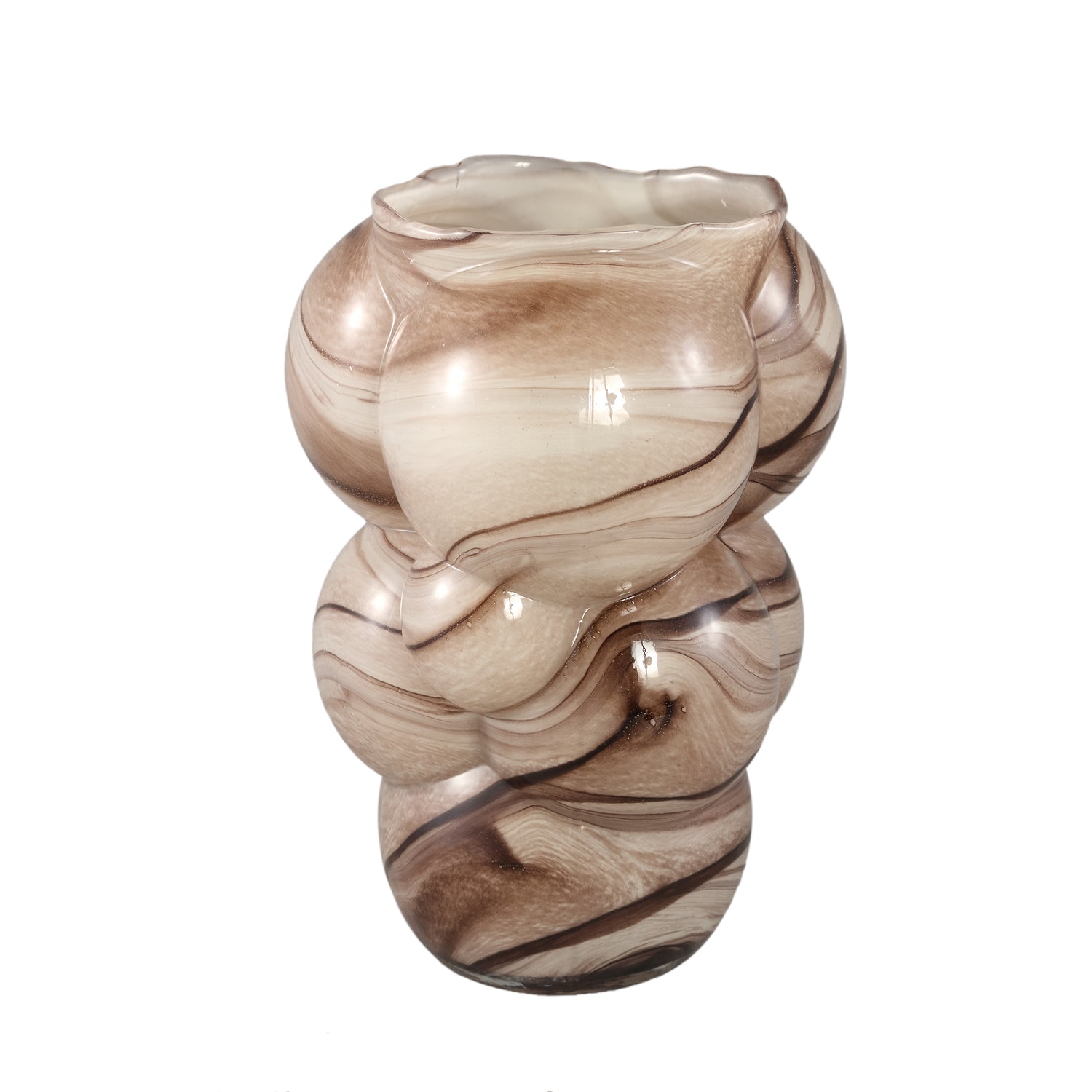 Arenda Crème Glazen Vaas Marmer Afwerking Set van 2 - 2 Sets 29.5x21.5x21.5 cm