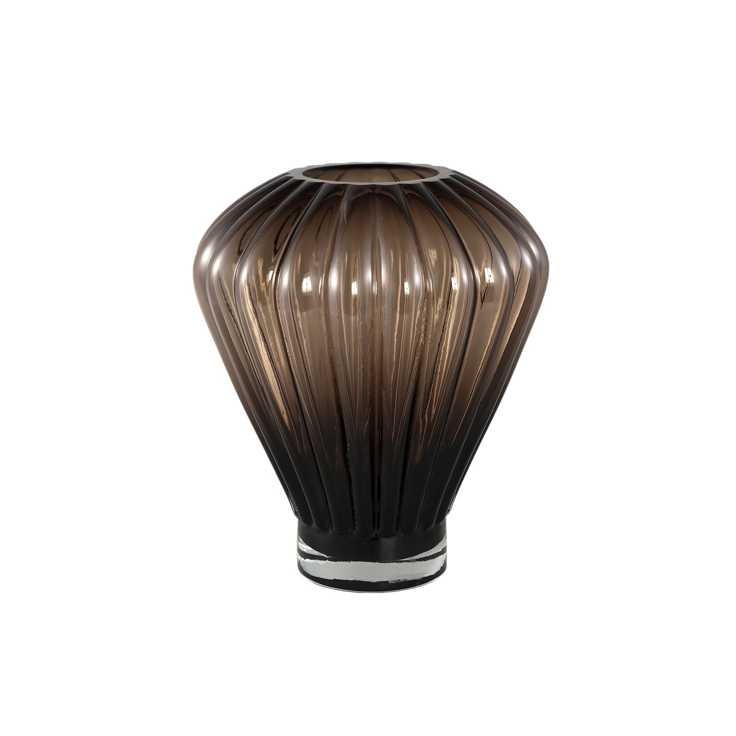 Jayci Bruin Glas Geribde Vaas L Set van 2 - 2 Sets 35x30x30 cm