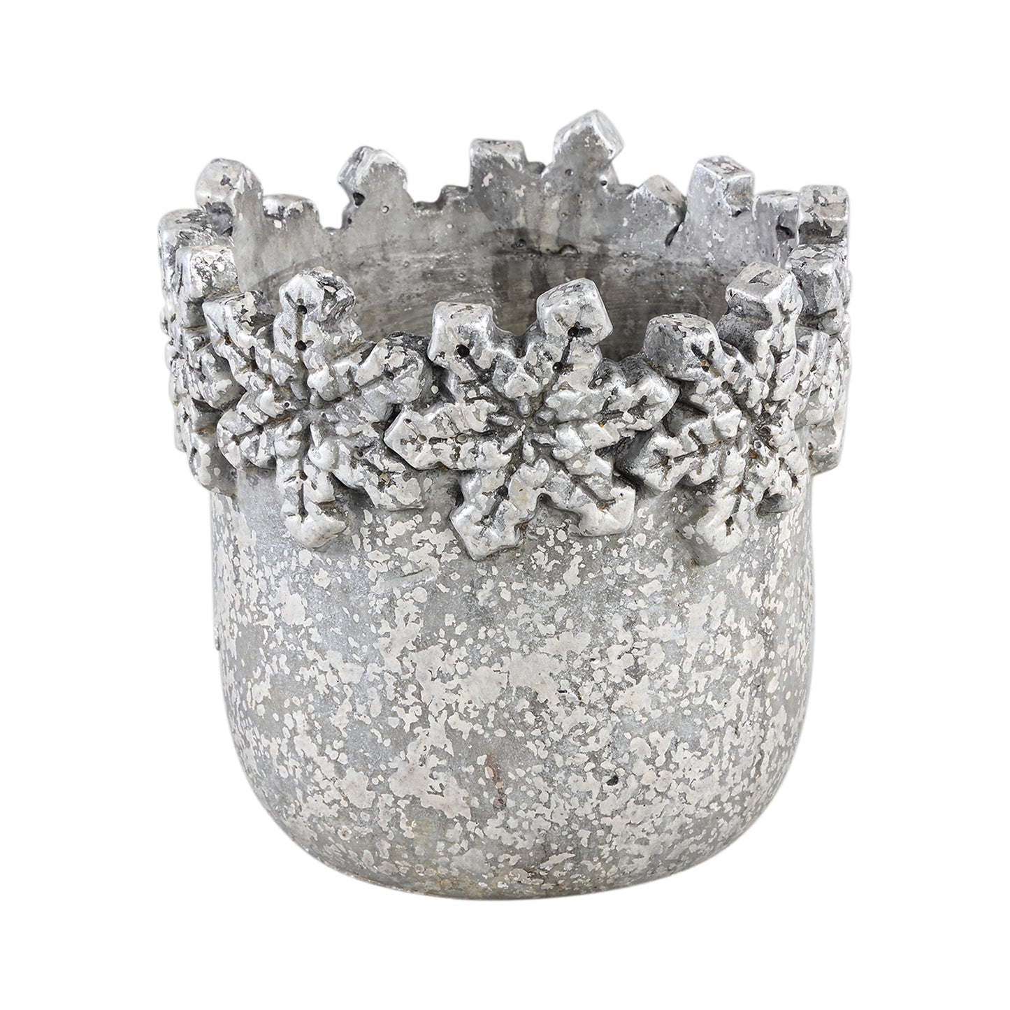 Snower White Cement Pot Sneeuwvlok Rand Rond L – Set Van 6 Stuks - 6 Sets 18x19x19 cm