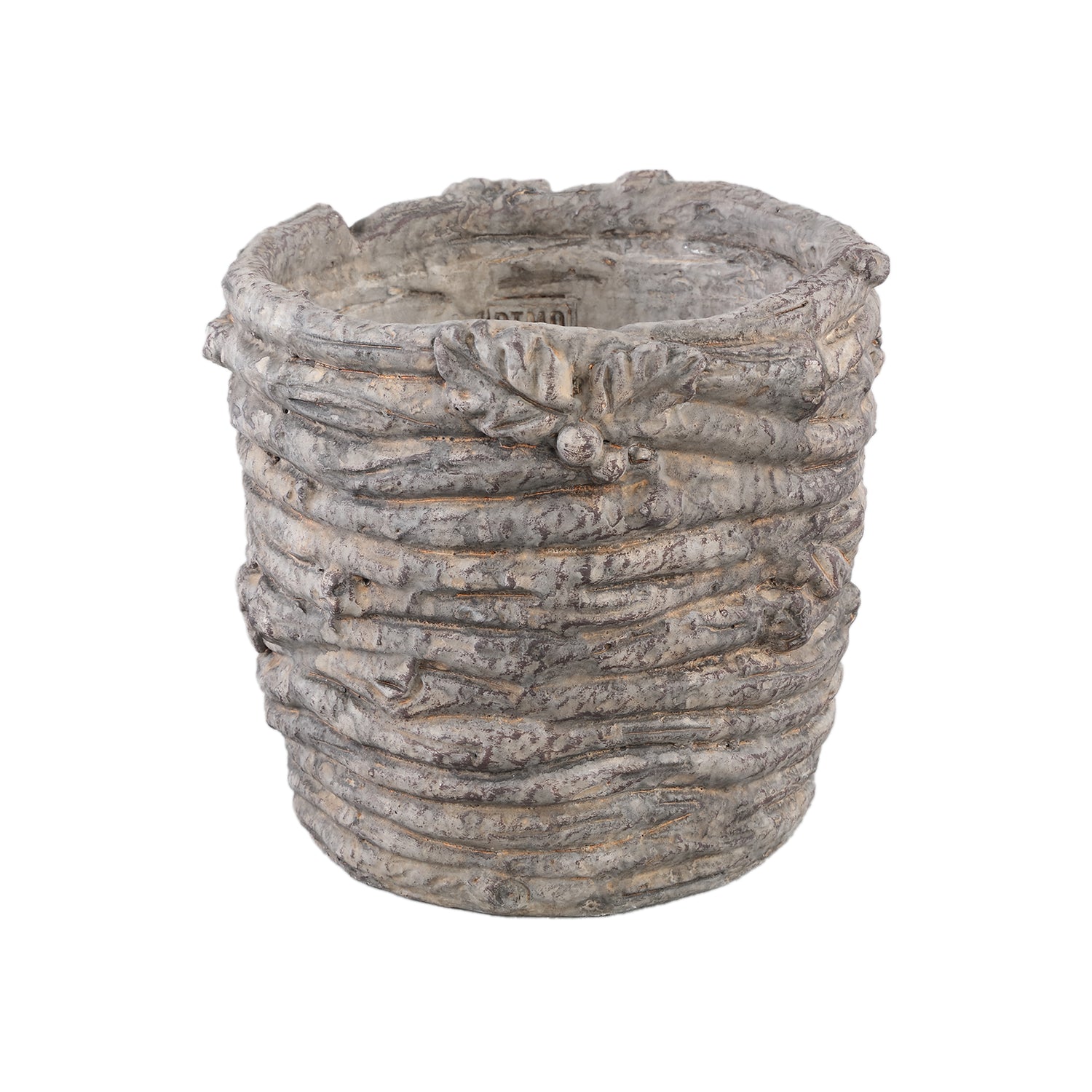 Barky Grijze Cementpot met Twijgenstructuur Rond L – Set van 6 - 6 Sets 18x19x19 cm