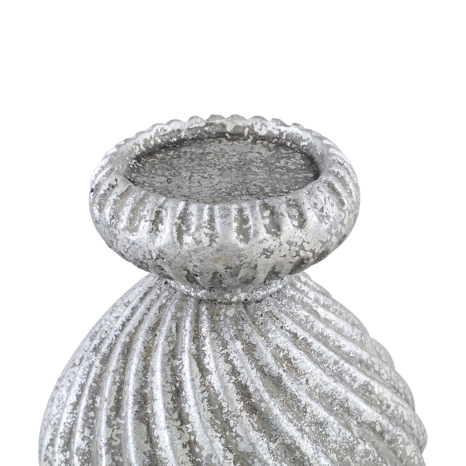 Diala Zilveren Cement Kandelaar Set van 4 Stuks met Swirl Patroon - 4 Sets 29x17x17 cm