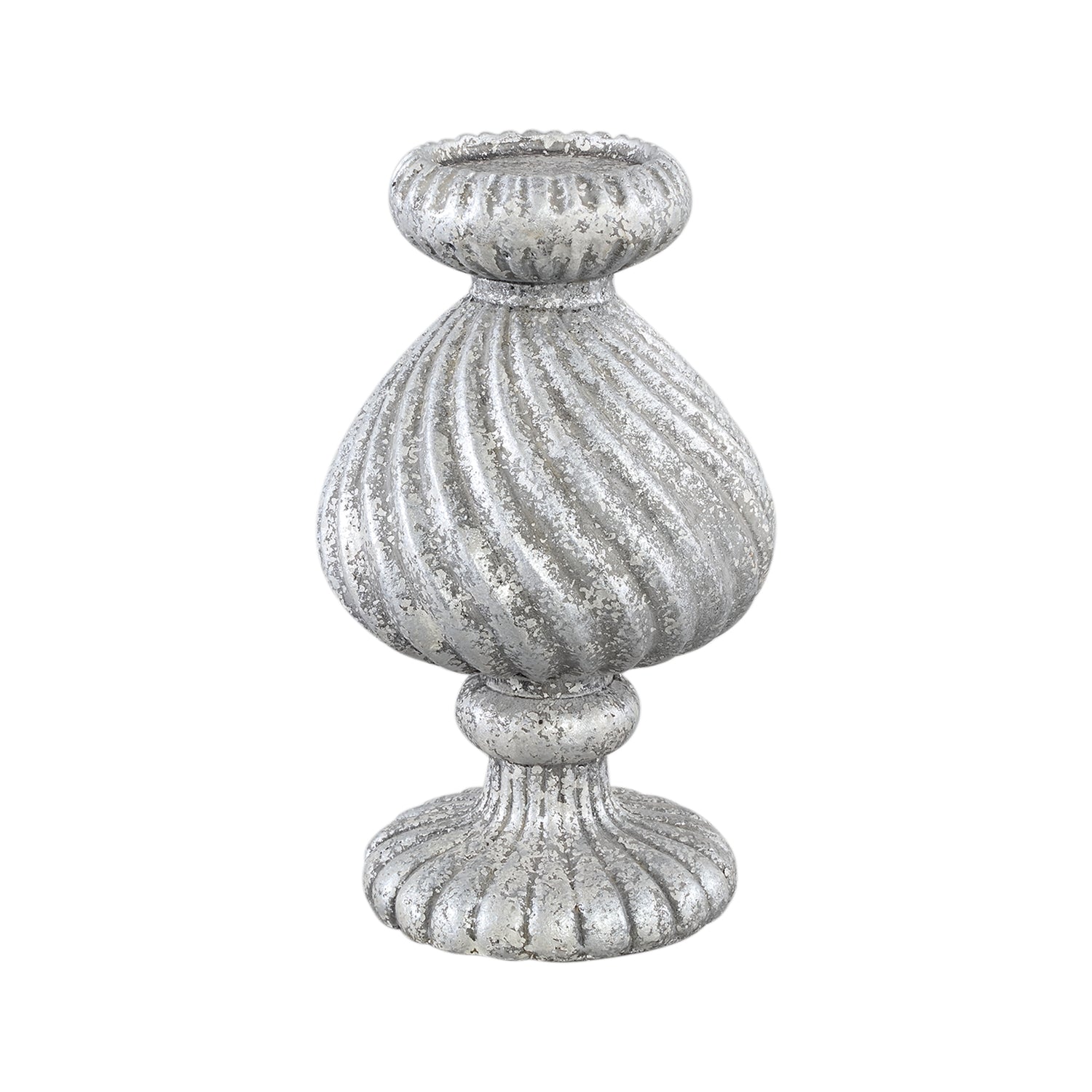 Diala Zilveren Cement Kandelaar Set van 4 Stuks met Swirl Patroon - 4 Sets 29x17x17 cm