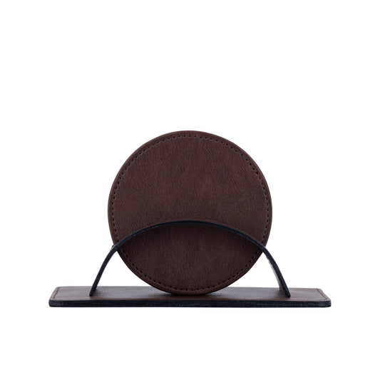 SarahKate Bruine Vegan Leather Onderzetterhouder Set Van 4 Stuks - 4 Sets 12x18x9 cm