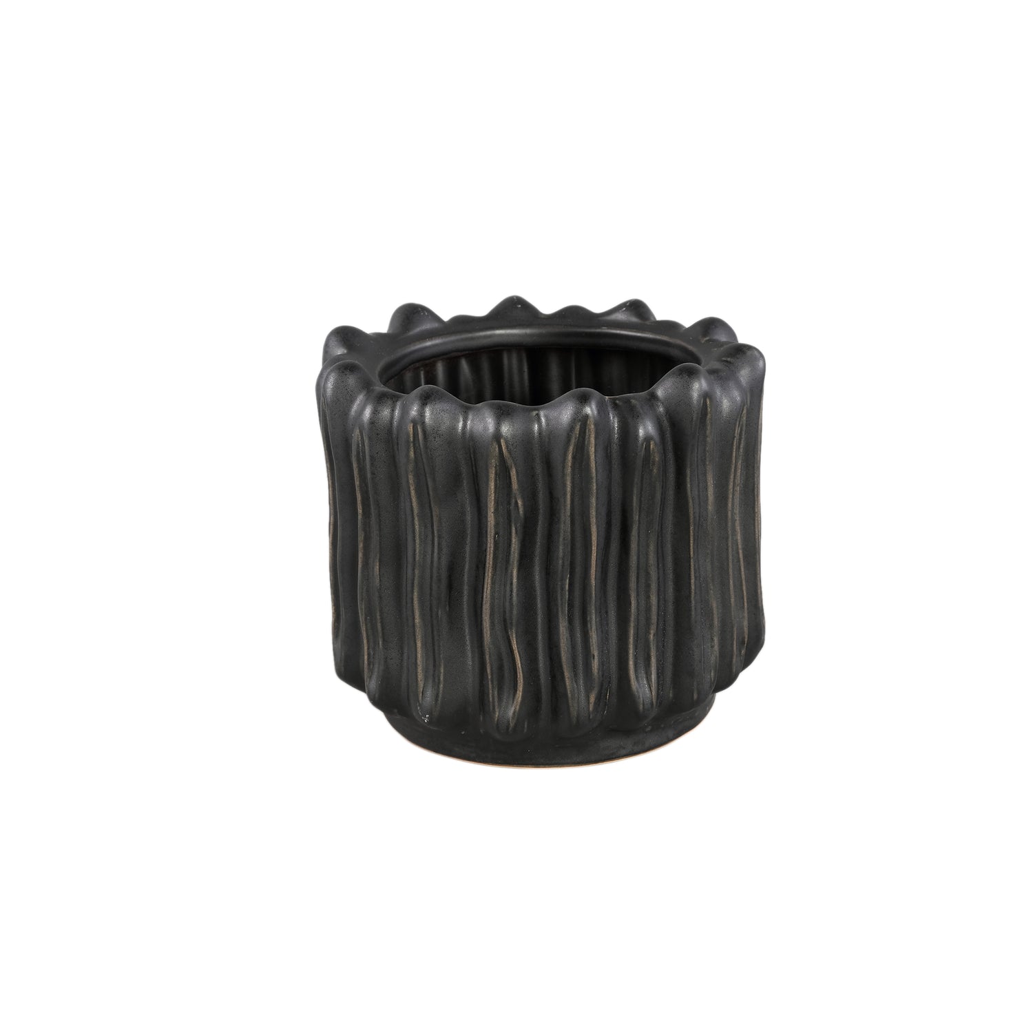 Luci Zwarte Keramische Pot Geribd Rond M - Set van 6 Stuks - 6 Sets 16.5x18.5x18.5 cm