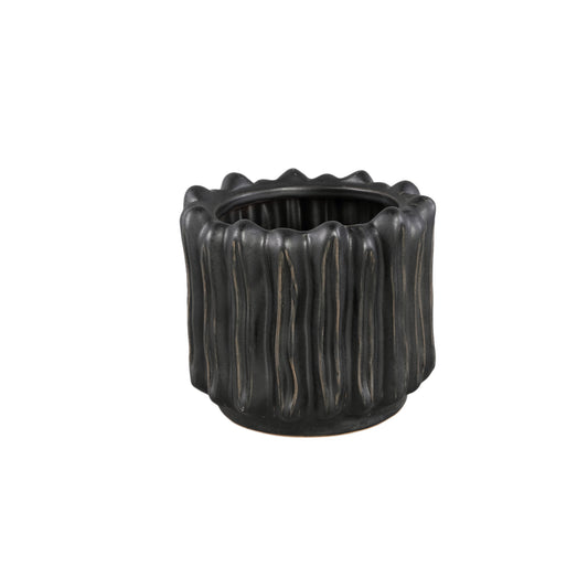 Luci Zwarte Keramische Pot Geribd Rond M - Set van 6 Stuks - 6 Sets 16.5x18.5x18.5 cm