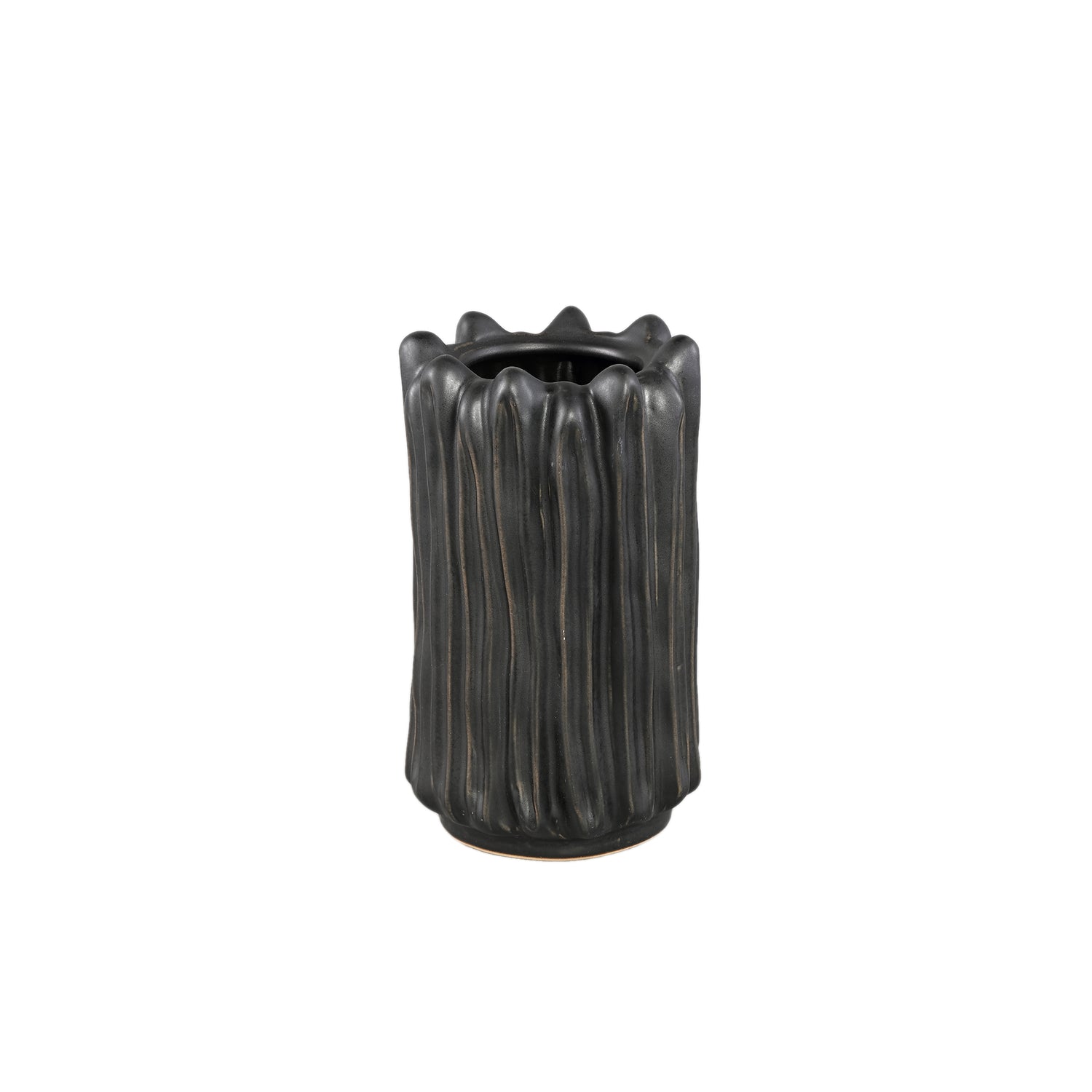 Luci Zwarte Keramische Vaas Geribfeld Rond S Set van 6 Stuks - 6 Sets 24.5x14x14 cm