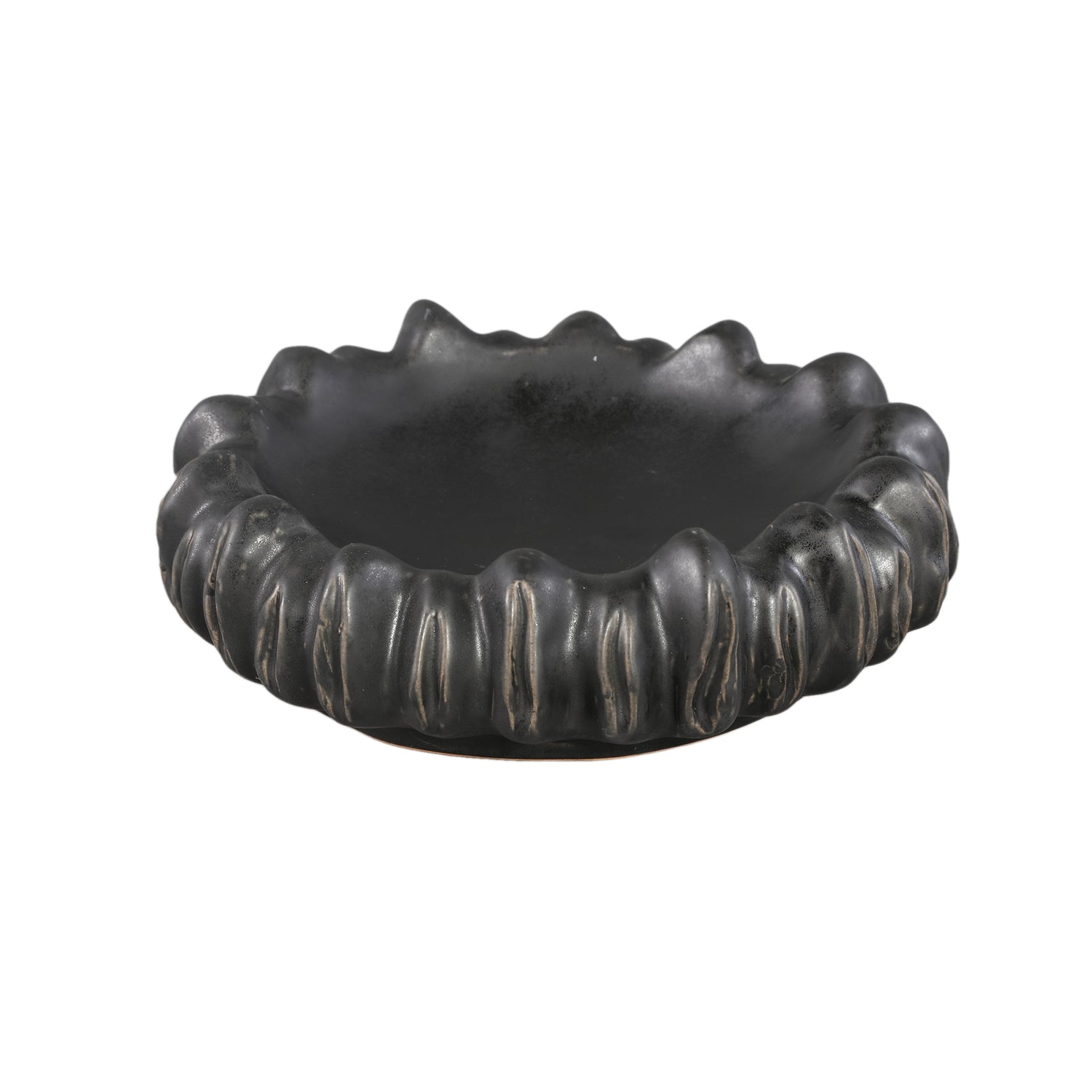 Luci Zwarte Keramische Geribbelde Schaal Rond Set van 2 - 2 Sets 8x27.5x27 cm