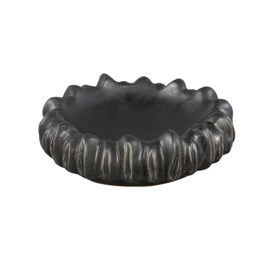 Luci Zwarte Keramische Geribbelde Schaal Rond Set van 2 - 2 Sets 8x27.5x27 cm