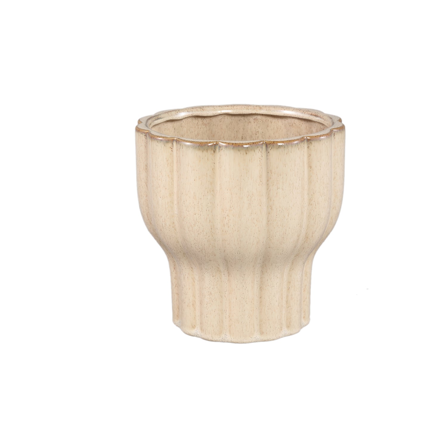 Sommer Lichtbruin Keramische Pot Geribbd Rond M Set van 6 - 6 Sets 19.5x19.5x19.5 cm
