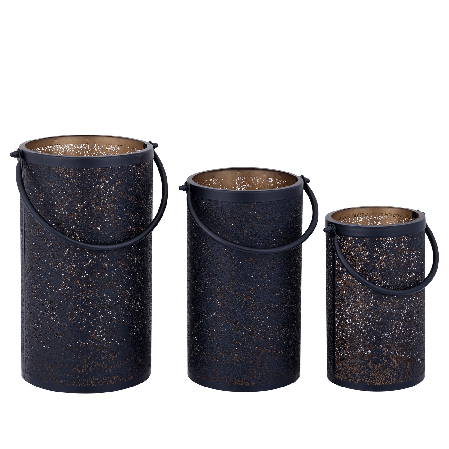 Kross Zwarte Ijzeren Lantaarn Met Patroon Set Van 2 Goud Rond 36x20x20 cm